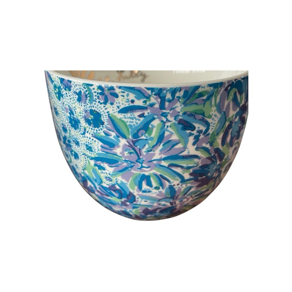 Lilly Pulitzer Mugs 2 Cups Blue White Floral Gold Logo Ceramic Coffee Tea Gifts - Picture 3 of 11
